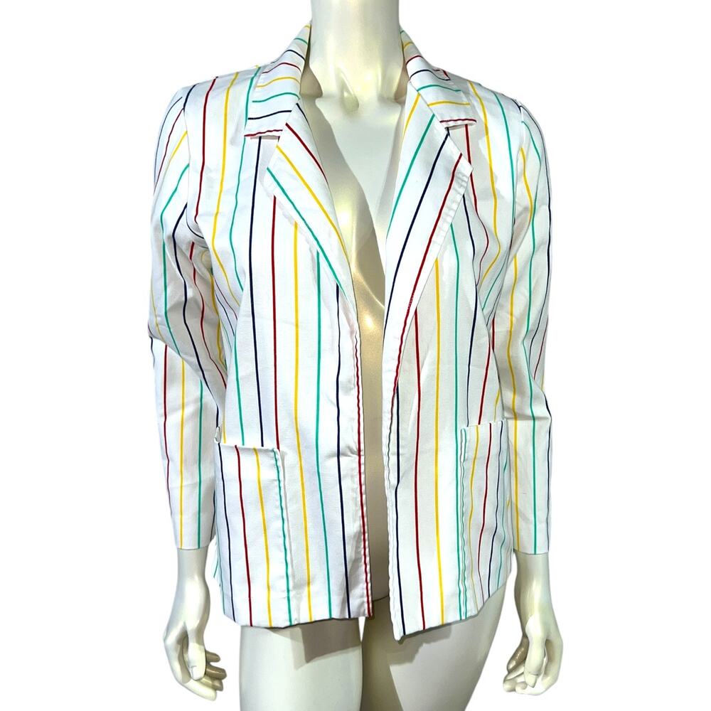 Multicolored Pinstripe Blazer 80s Power Suit Vibes Size 6 Office Style